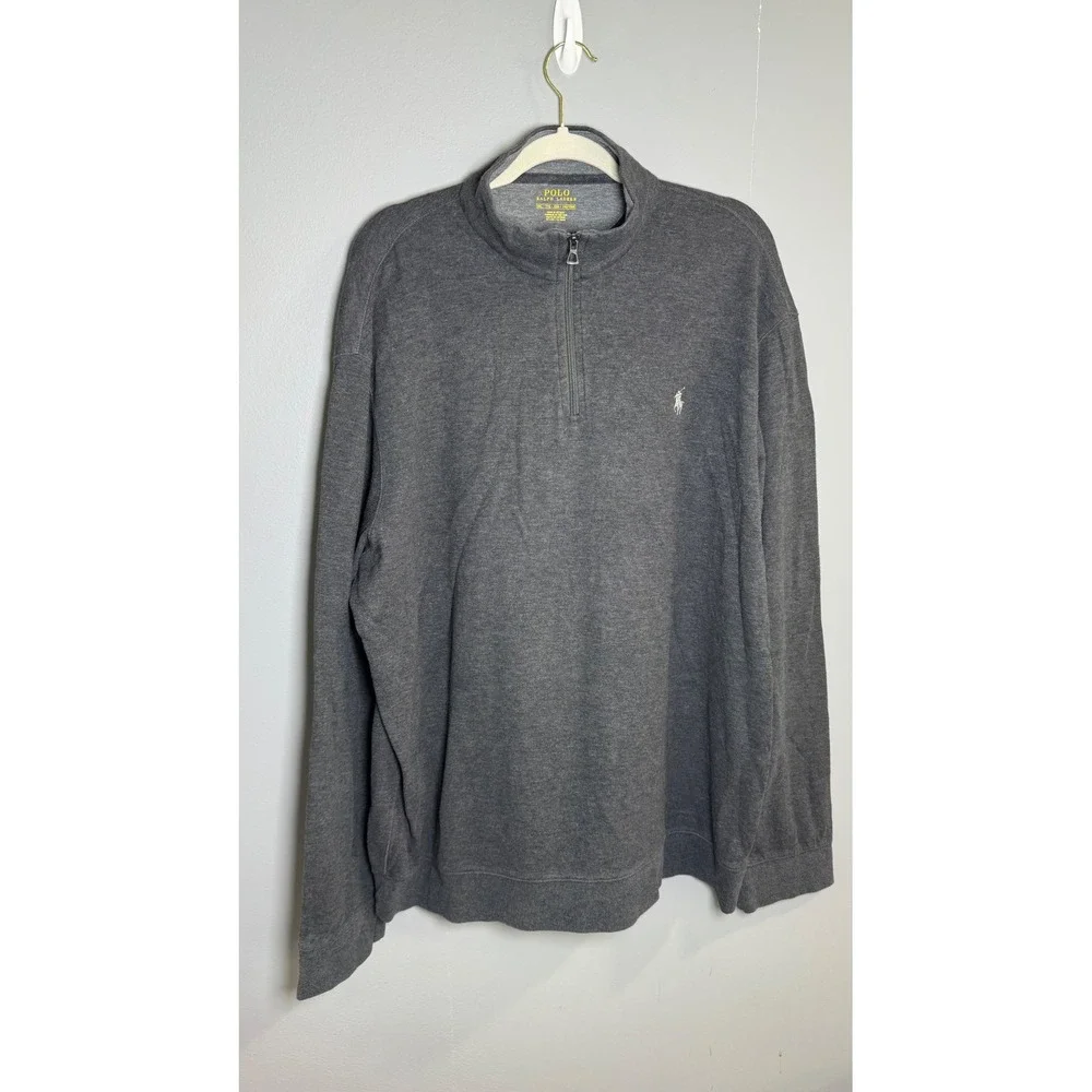 Polo Ralph Lauren Mens XXL Gray 1/4 Zip Pullover Mock Neck Cotton Blend Sweater
